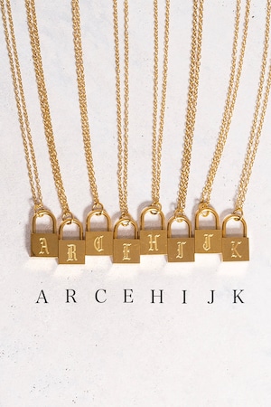 padlock old initial necklace / GOLD