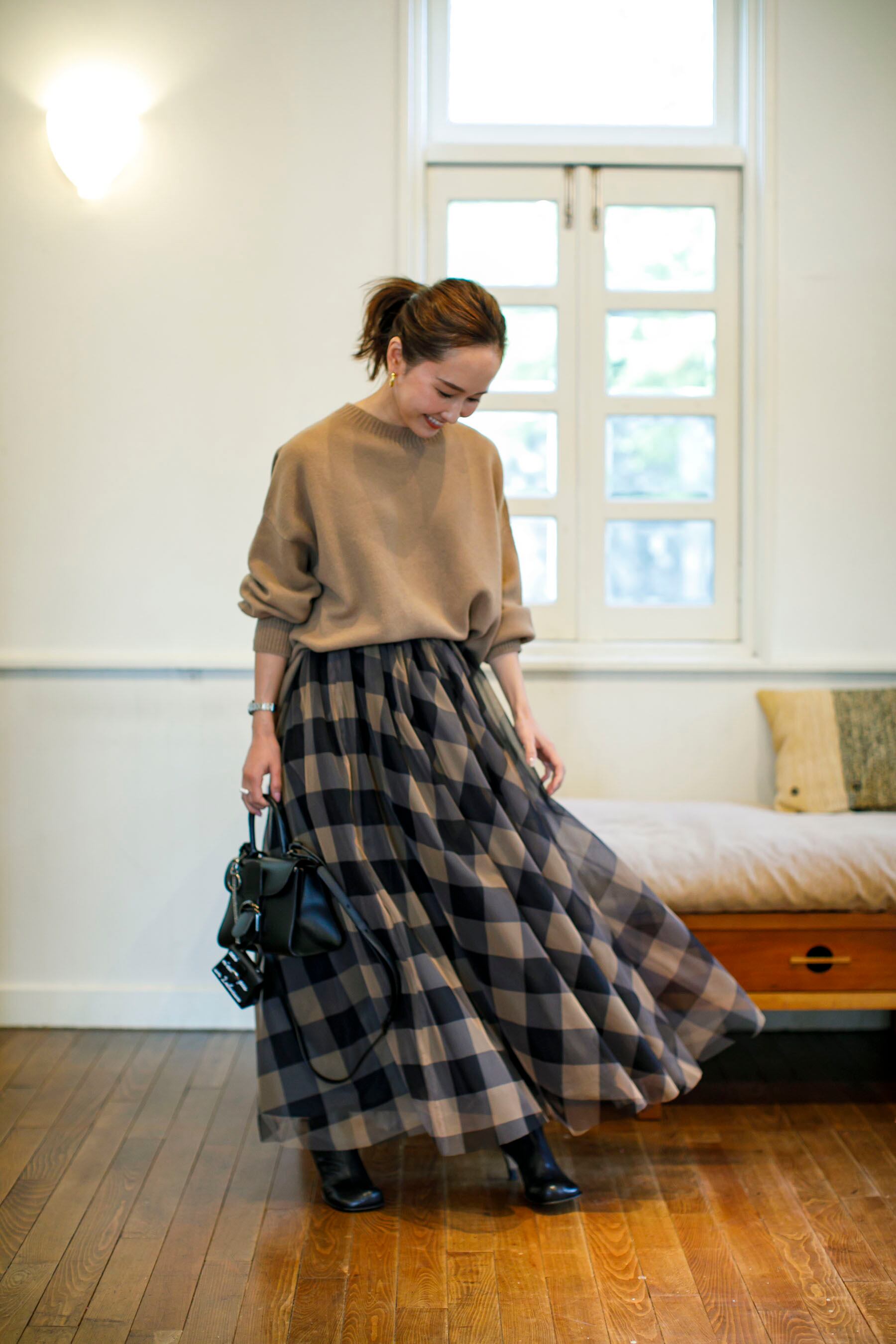 Bluelea Block check tulle skirt チュールスカート