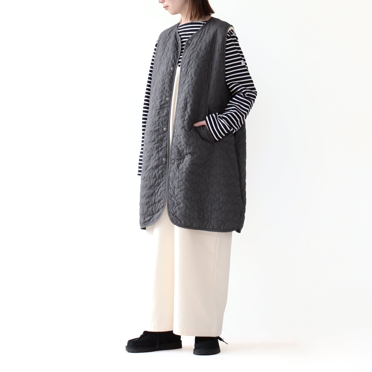 Le glazik キルティングロングベスト 極美品 ル グラジック アイボリー golden-state_t04102308