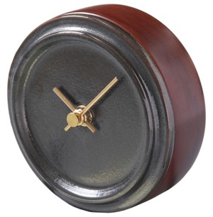 杉浦製陶 置き時計 日本製 TILE WOOD CLOCK 陶磁器 木 直径11.5 奥行4.5cm 重量350g メタル釉