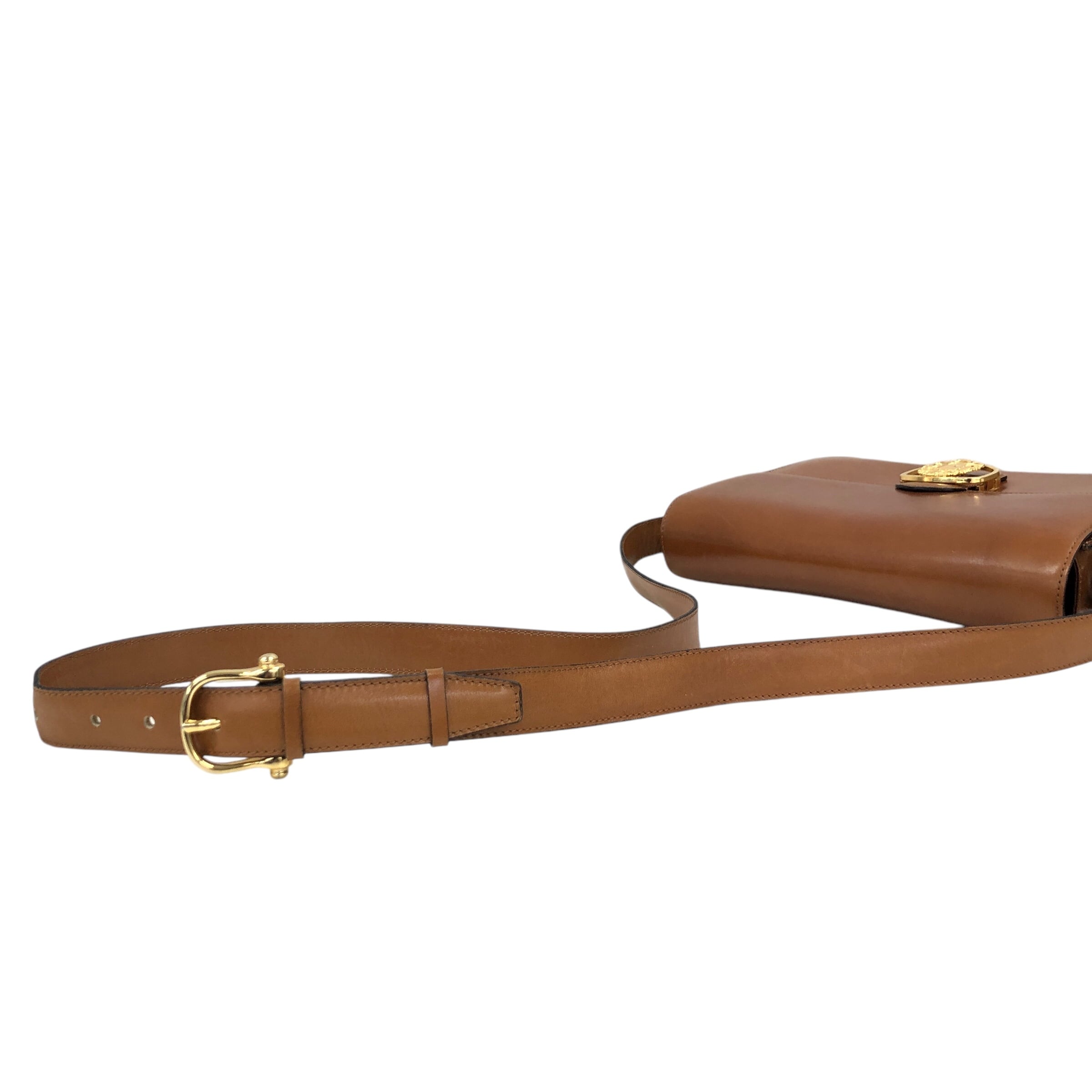 CELINE セリーヌ ショルダーバッグ キャメル エンブレム レザー