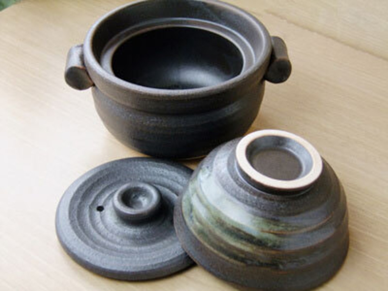 土鍋 ご飯 1合炊 黒陶茶碗付 直火専用 日本製 萬古焼