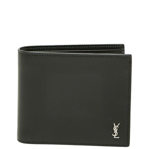 サンローラン タイニーカサンドラ YSLロゴ 二つ折り財布 ブラック レザー レディース SAINT LAURENT 【中古】