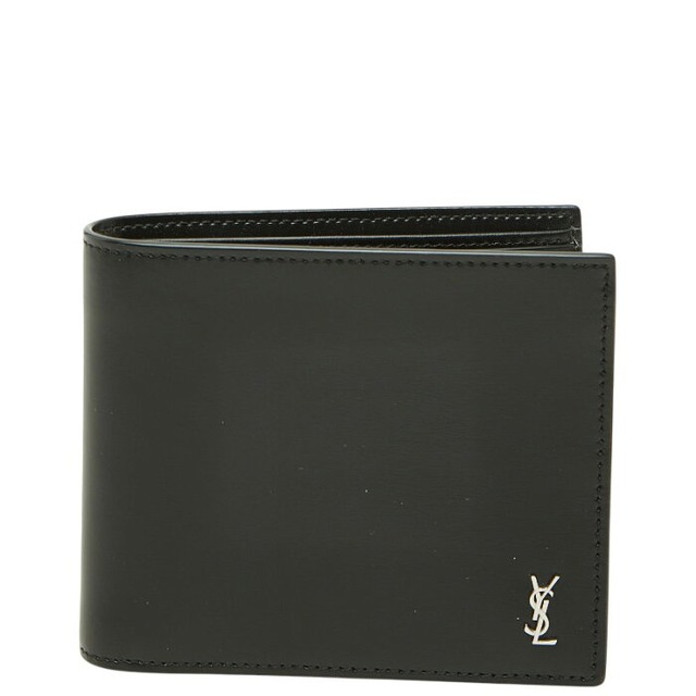 サンローラン タイニーカサンドラ YSLロゴ 二つ折り財布 ブラック レザー レディース SAINT LAURENT 【中古】