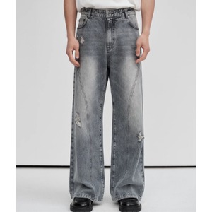 イレギュラークラッシュユーズド調デニム　0895