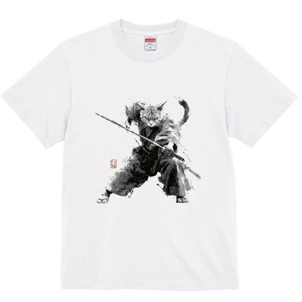 斬り結ぶ猫 ― 江戸墨線アート」Tシャツ 半袖 | にやん暦堂