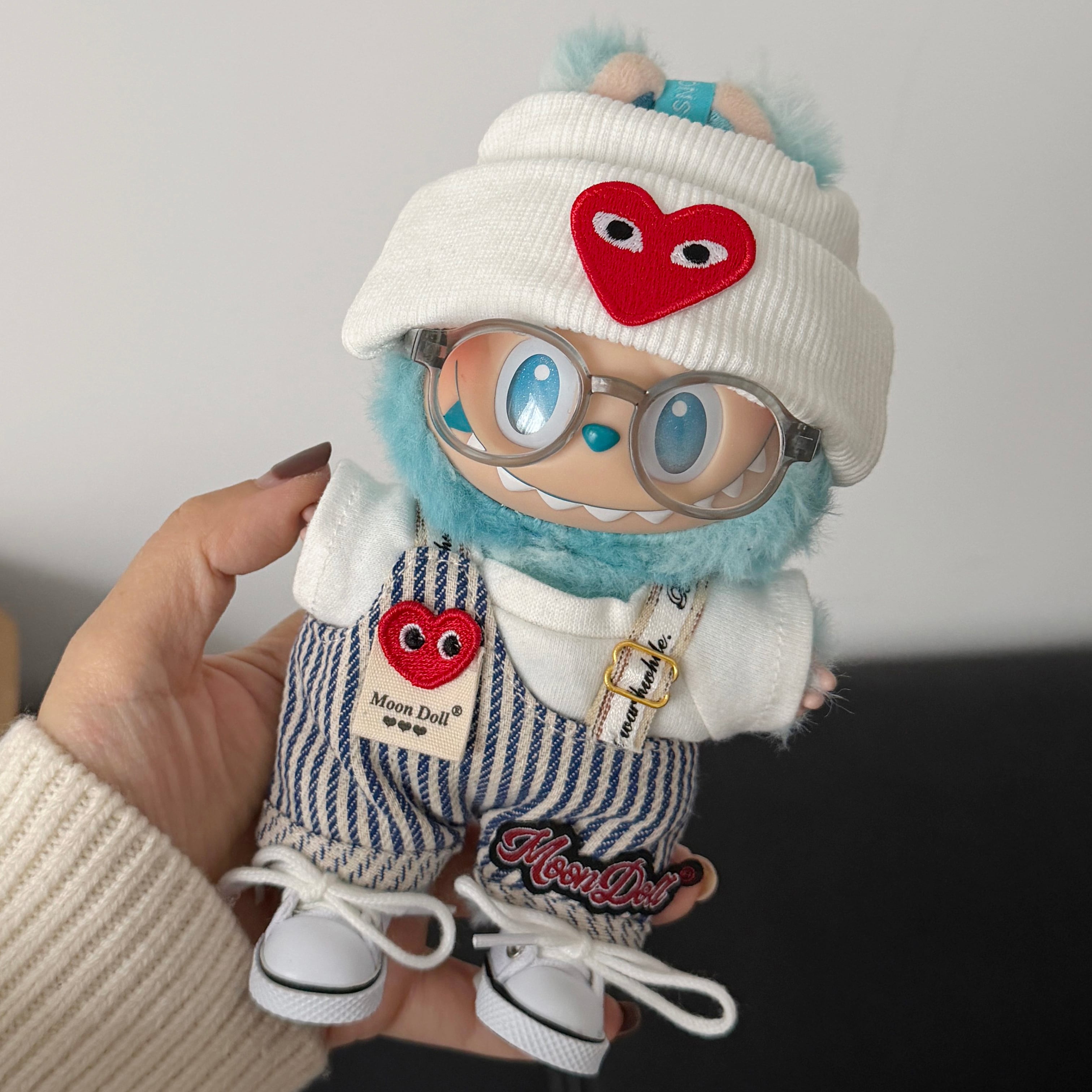 上品でおしゃれ!Labubu用 おしゃれストライプセット 可愛い 17cmサイズ対応 フルコーデ(靴付き) 高級感 トレンド感