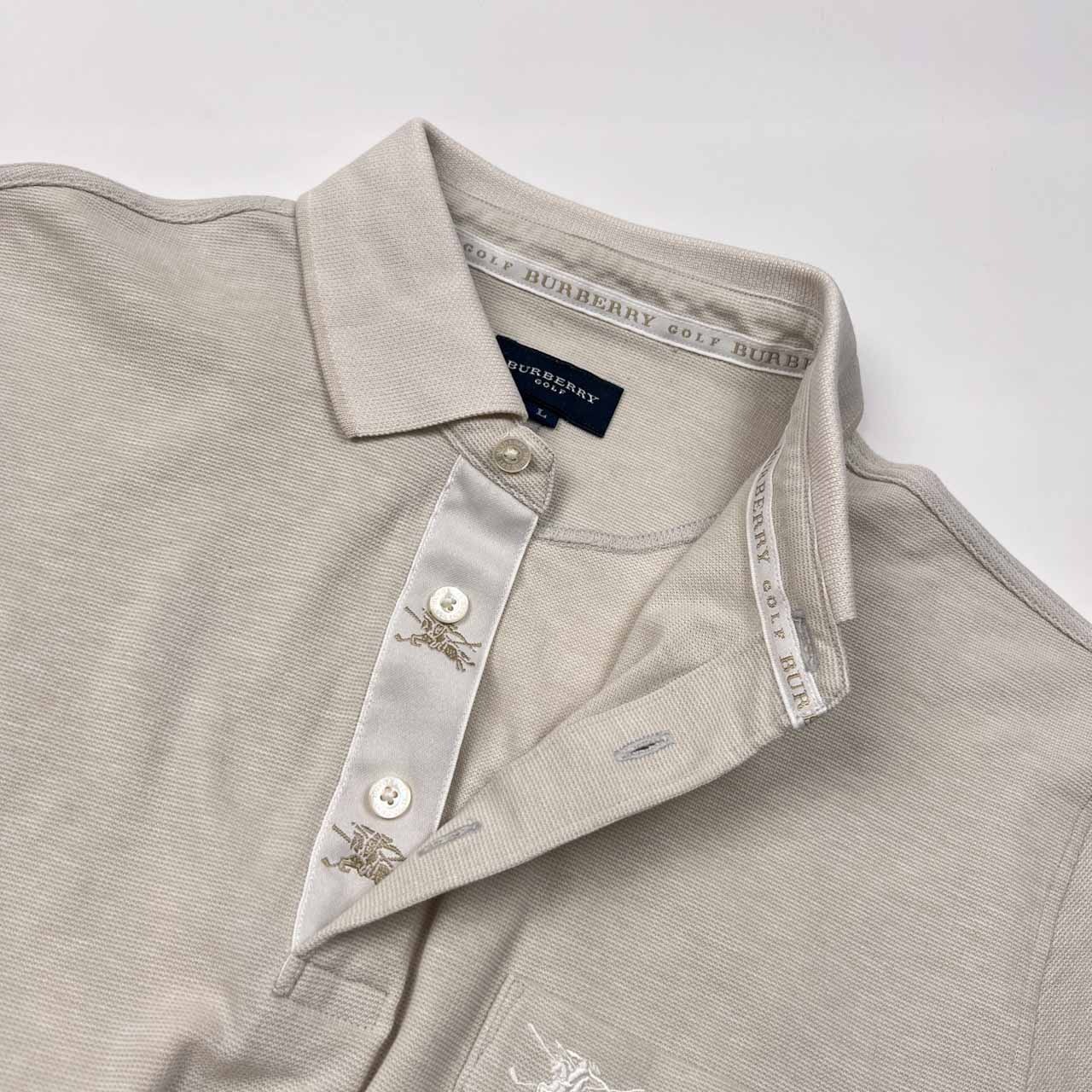 BURBERRY GOLF バーバリー ゴルフ ワンポイント ポケット 半袖 ポロシャツ L/アイボリー系 メンズ 三陽商会