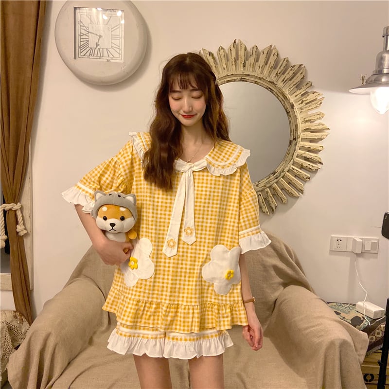 ✞ロリータJK制服 レディースサマー格子柄カラースタイル 大人ガーリー