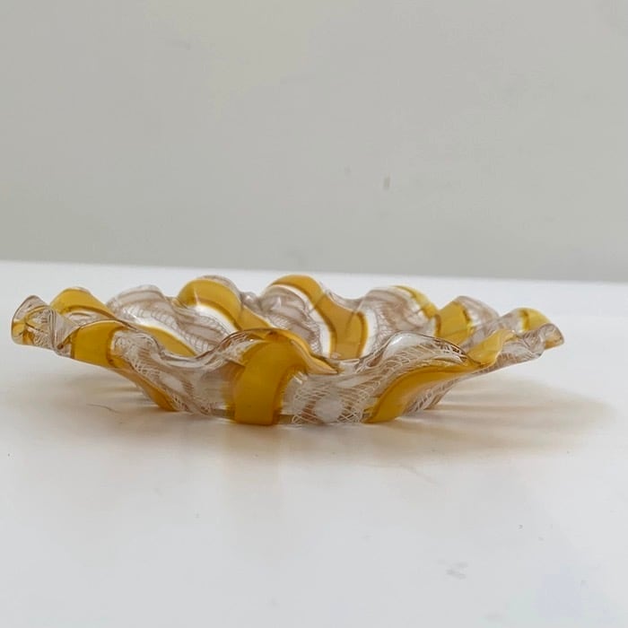 MURANO 30㎝ ムラノ 金彩 ピンク リボン ホワイト レース 大皿 ムラノ