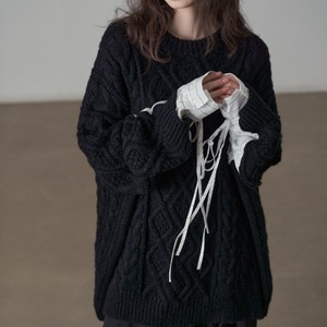 cable-knit shirt-docking oversized knit　J00448