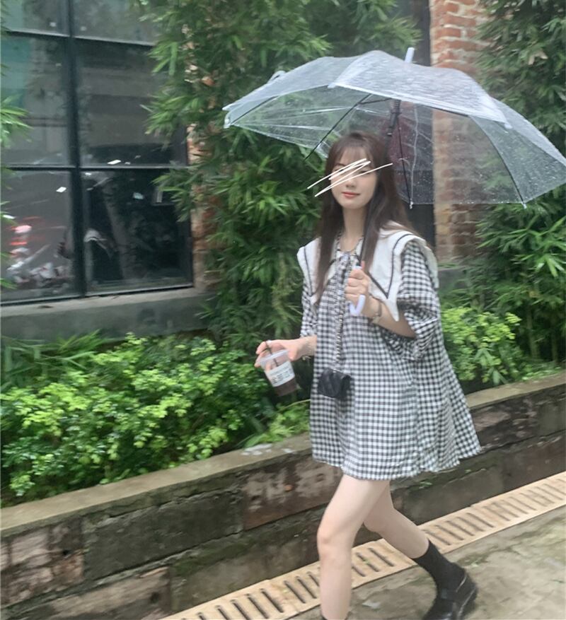 ネイビーカラー格子柄シャツ サマートップス 大人ガーリー スウィート キュート カジュアル 夏物 モンロー59439714702