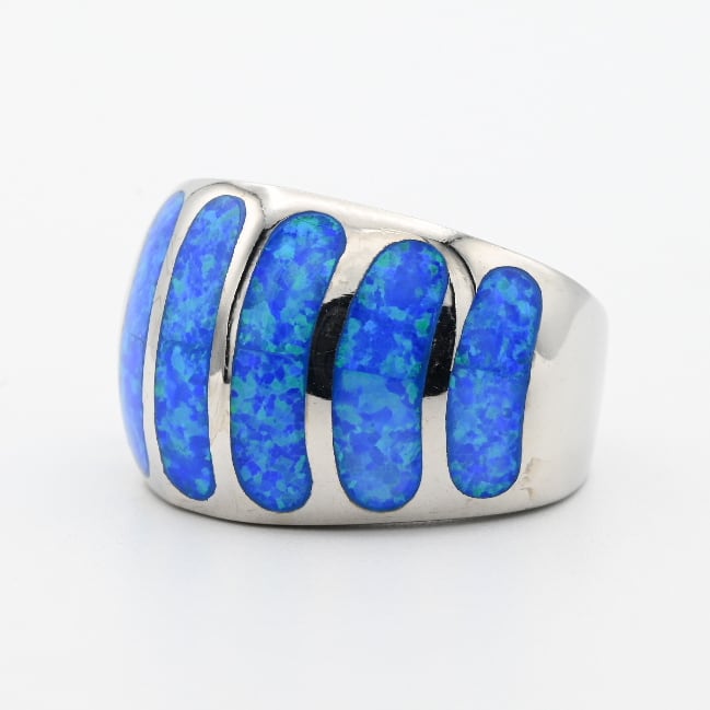 Blue Opal Inlay Continuous Line Design Wide Ring #16.5 / Denmark