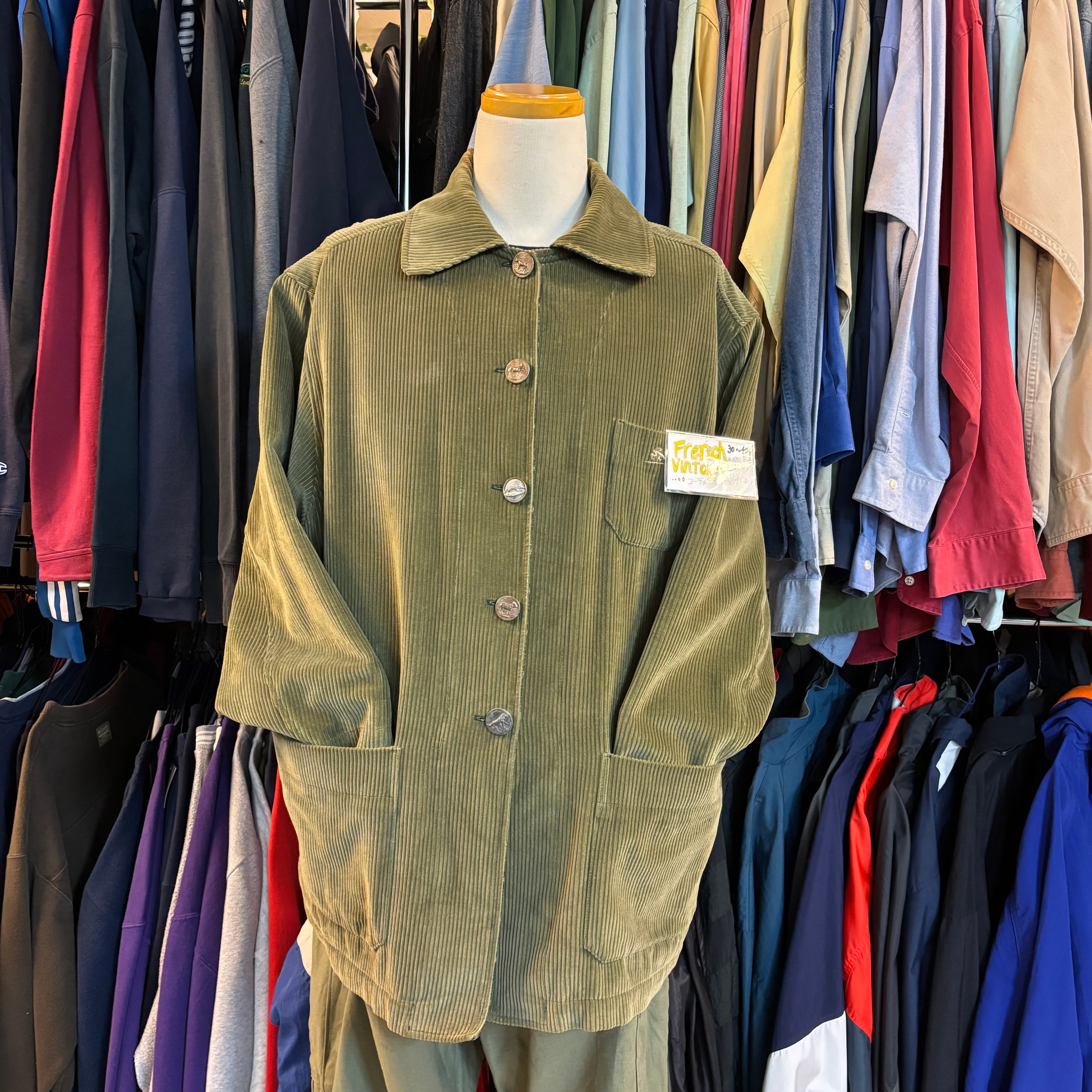 30-40s French Vintage 全ボタン別種アニマルボタンコーデュロイ