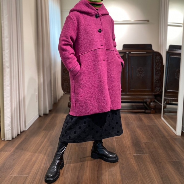 wool hood coat purple