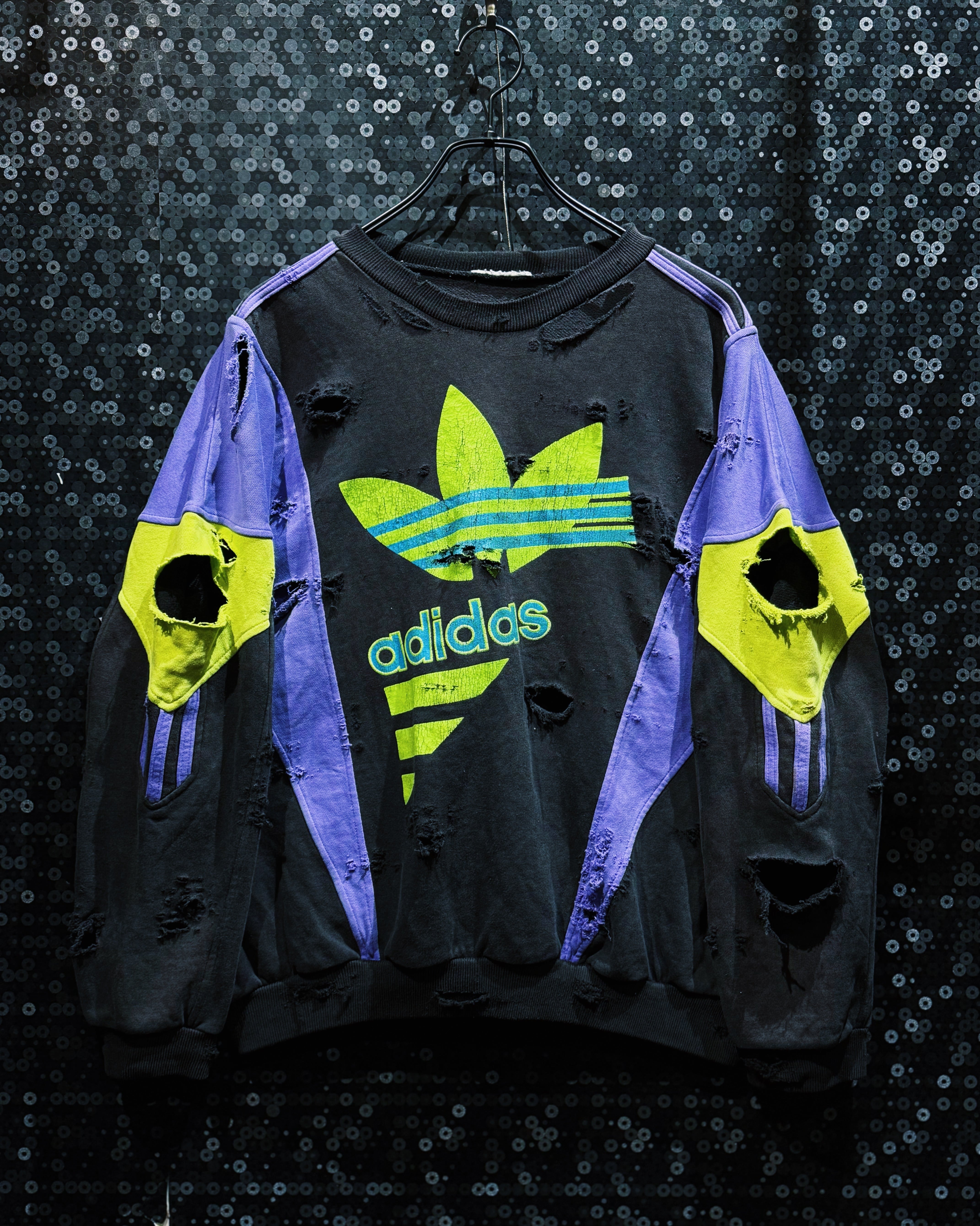 【ÆIEM】original”boro”remake” “adidas” vintage Trefoil Color-Blocked Destroyed Sweat Pullover