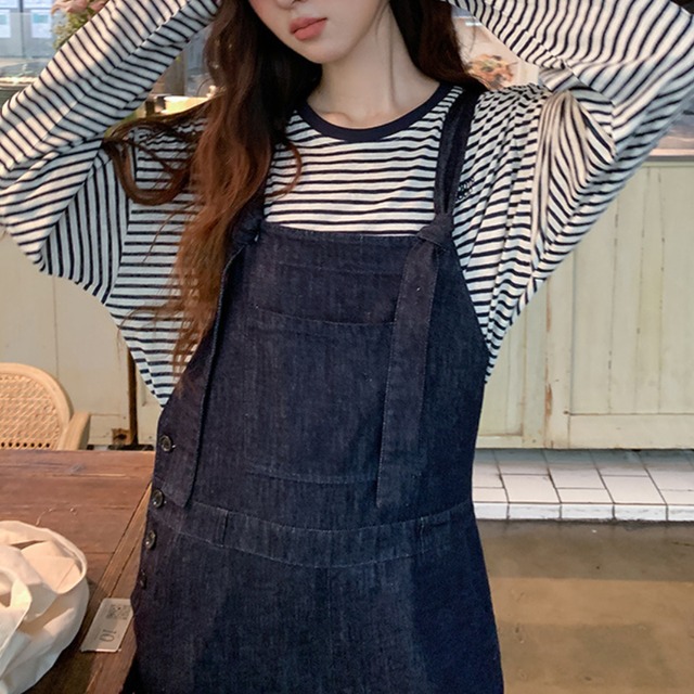 wide-leg denim overall J00126