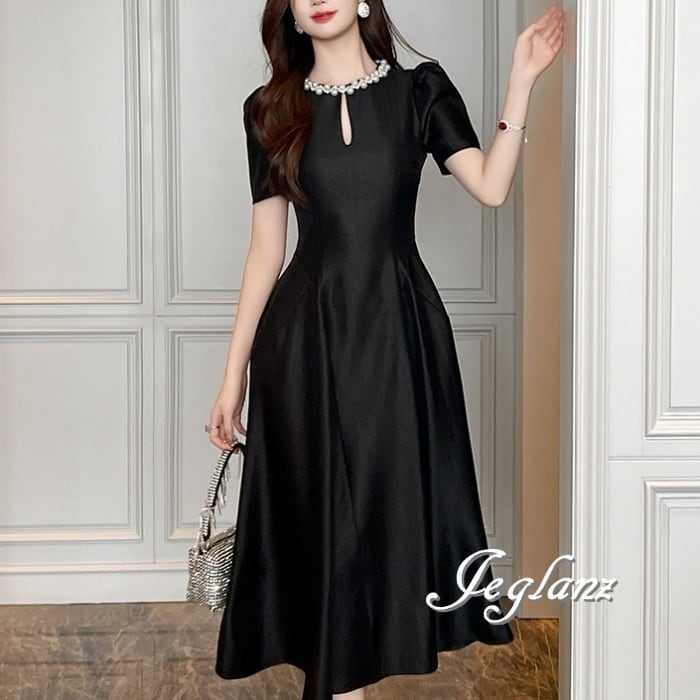 パール付き パーティドレス ワンピース ティアドロップ 3色(M7934)ζ