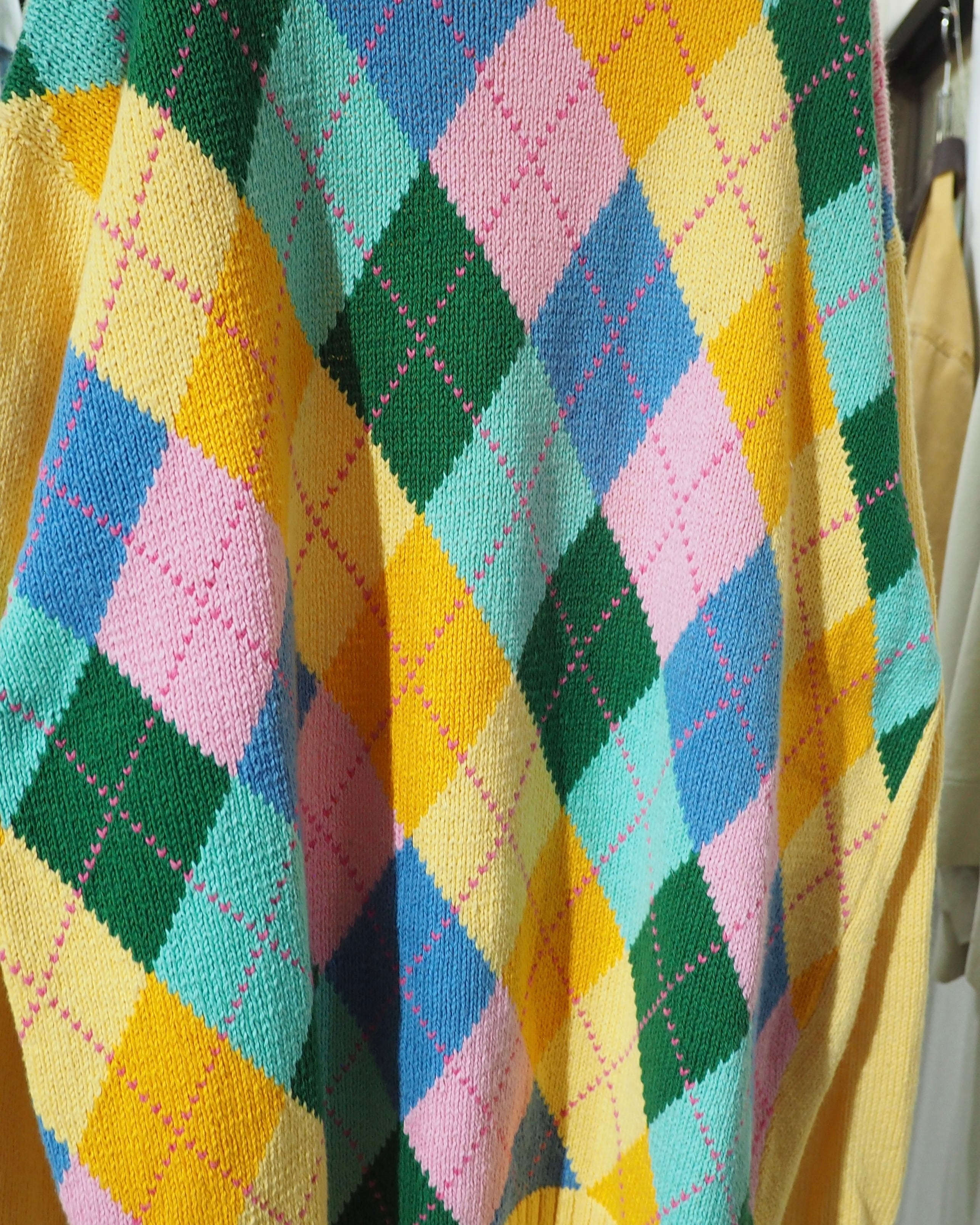 1990s ” Fine Cotton ” Colorful Pastel Argyle Pattern Vintage Knit