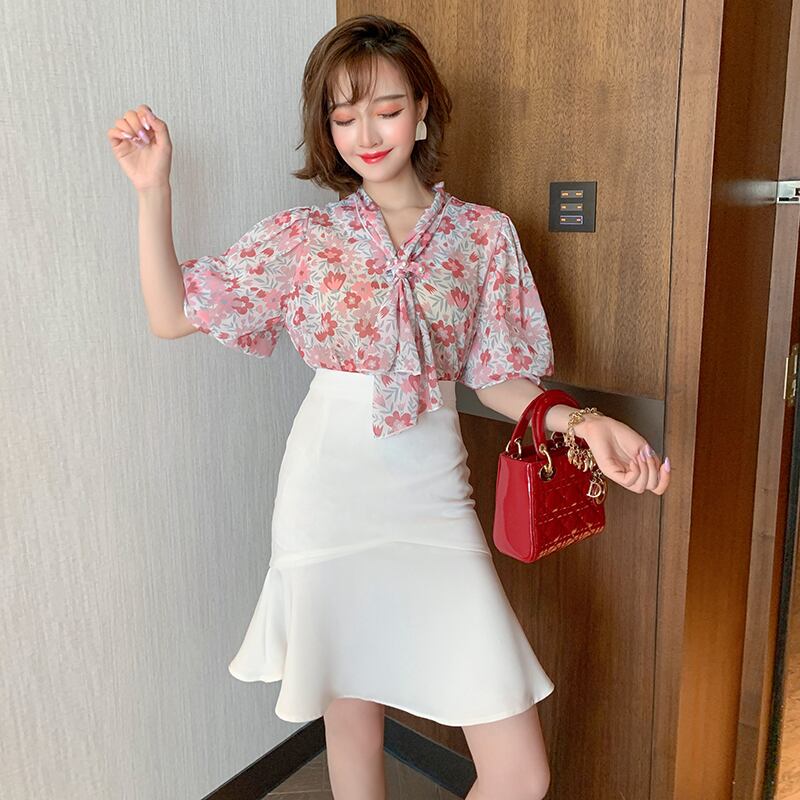 フローラルスリーブシャツ サマースタイル ランタンスリーブ 夏物 花柄 MIUCO25687820392