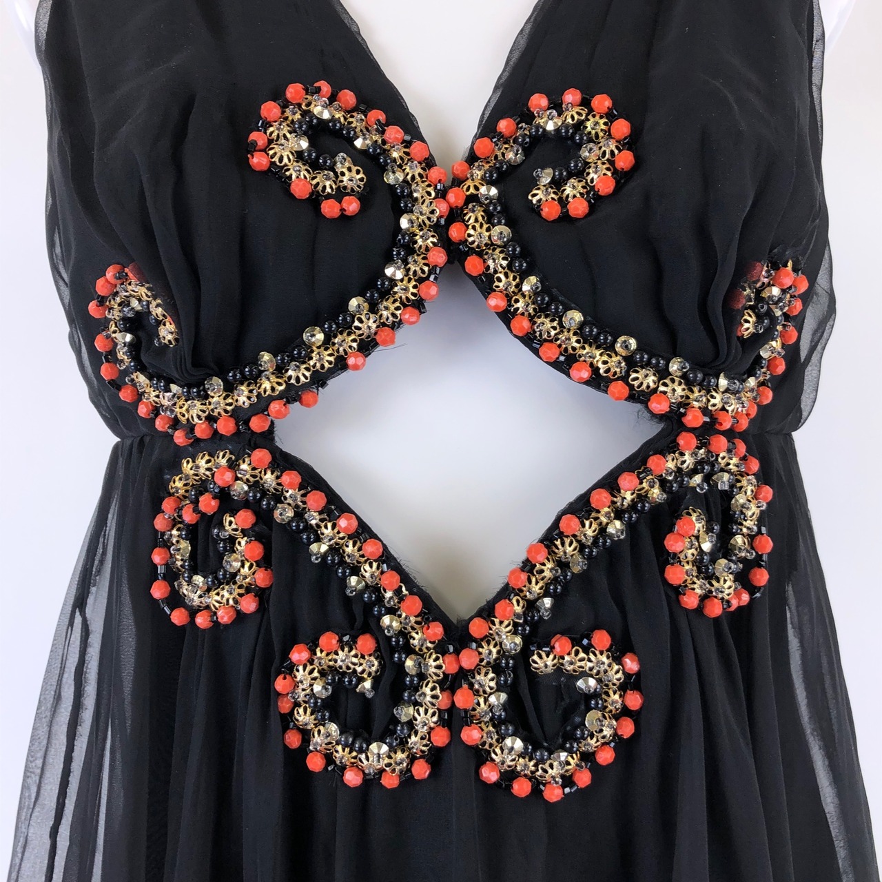 古着】パーティードレス デザインワンピース ビーズ シースルー  