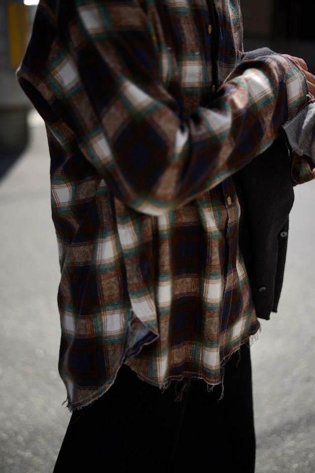 blackbird / cut off collar shirt (check Green)
