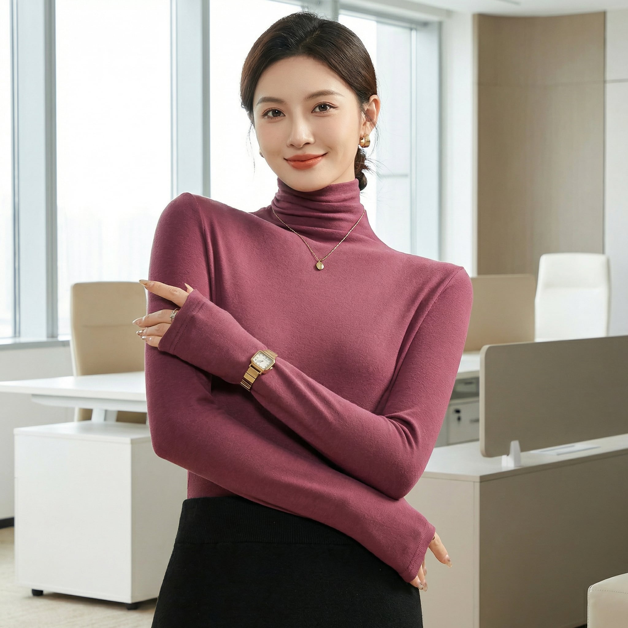 エレガントハイネックトップス(4color) A1183