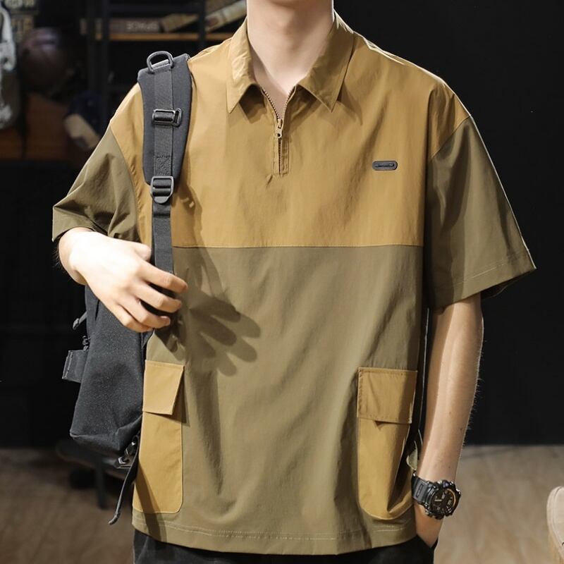 ツートーンカラーハーフジップシャツ 5XLまで対応 A18999