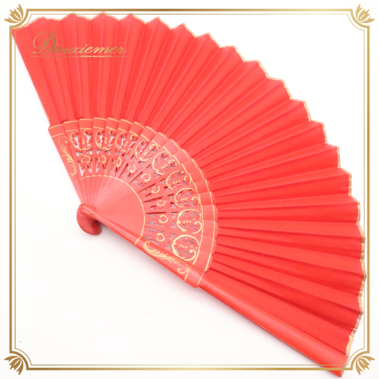 フラメンコ 小物 Abanico Español 32cm アバニコ レッド系 ゴールド系 扇子 せんす 赤 真っ赤 柄 模様 小道具 ダンス小物 練習 レッスン 舞台 発表会 イベント ダンス ステージ フラメンコ小物 明るい 鮮やか 目立つ 華やか おしゃれ 縁