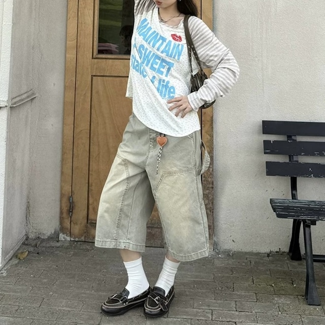 ボーダーラグランリッププリントロングスリーブTシャツ 2col R02471
