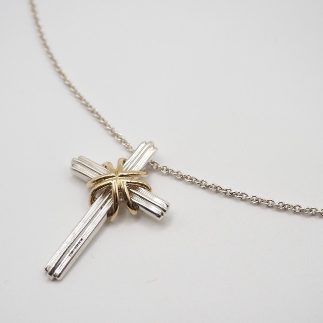 Tiffany&Co. シグネチャークロス コンビ ネックレス シルバー925 K18 ティファニー