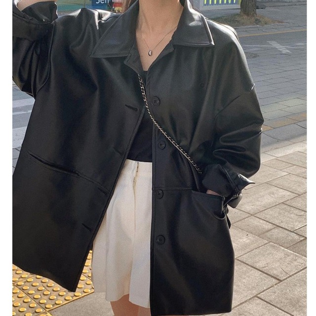 フェイクレザージャケット オーバーサイズ ヒップ丈 L1054