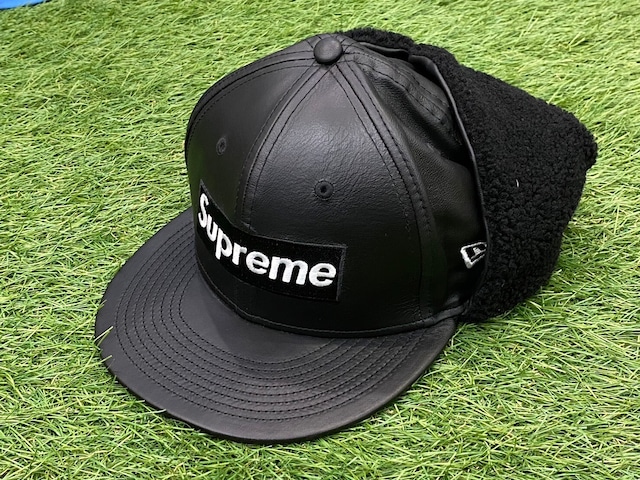 Supreme × NEW ERA LEATHER EARFLAP BOX LOGO CAP BLSCK 61.5cm 76503