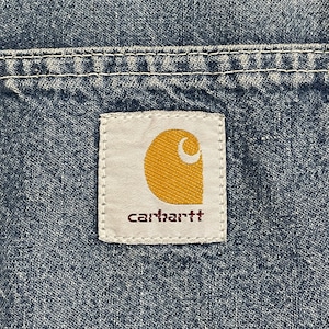 【Carhartt】90s カバーオール デニムジャケット ミシガンコート ワンポイント Cロゴ 刺繍 スクエアラベル カーハート US古着