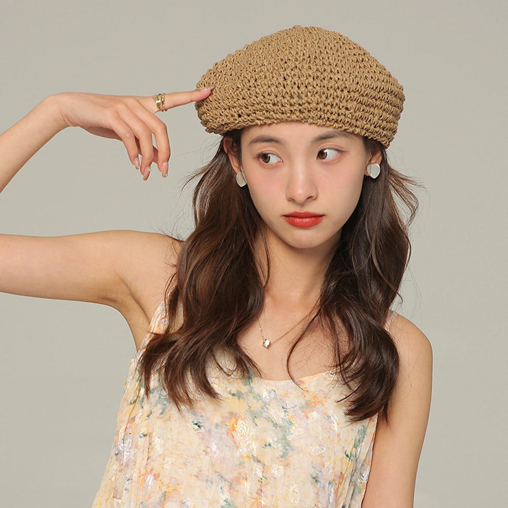 shimizuakiko ベレー風麦わら shimizuakiko ベレー風麦わら