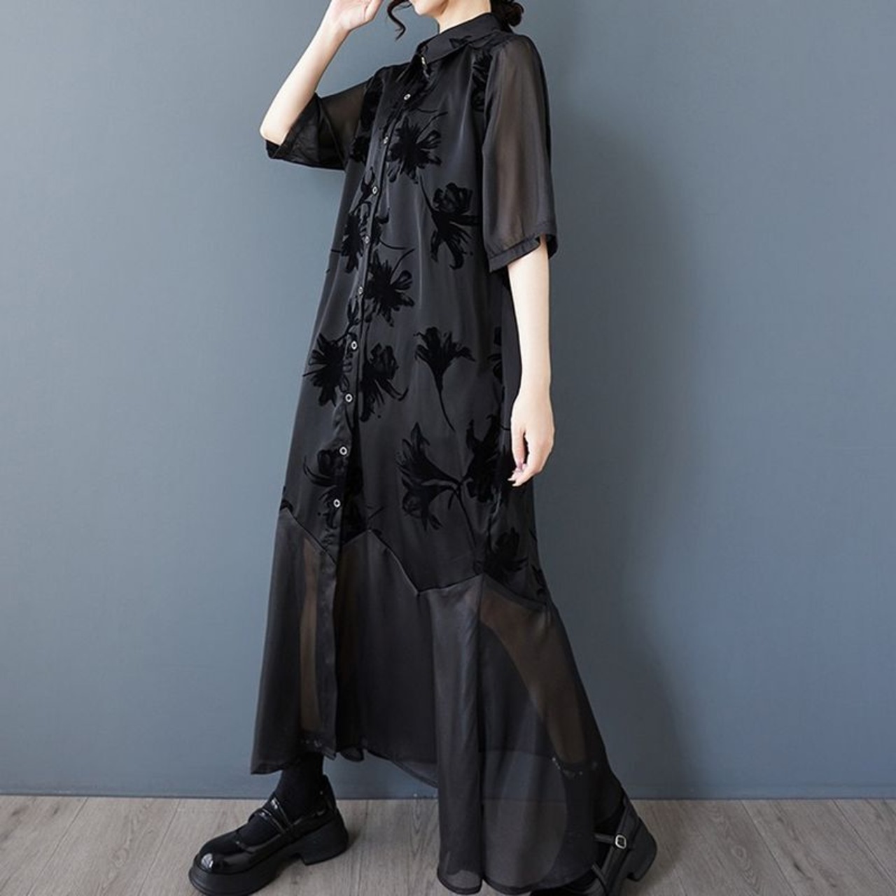 エレガントシアー 百合柄 ワンピース  30143