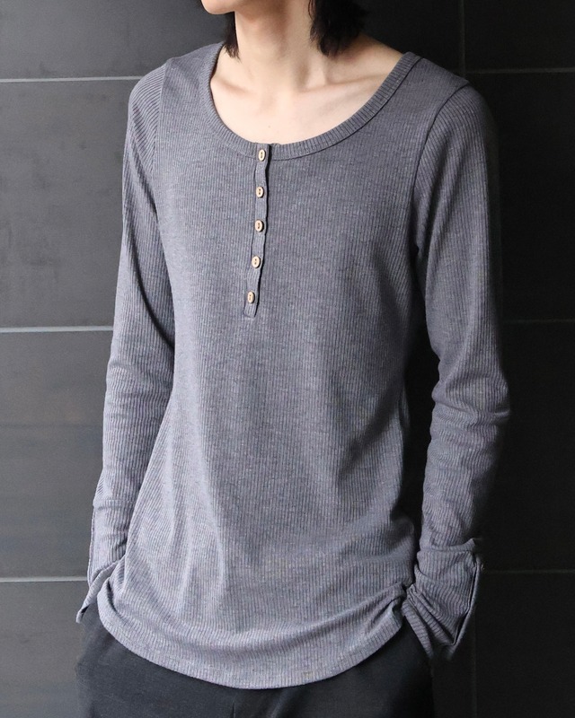 rib detail henley neck relax top