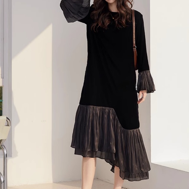 Asymmetrical design velvet one piece　V1739