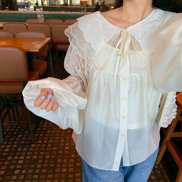 Romantic lace chiffon blouse　M3006