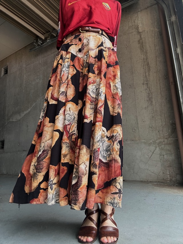 （SK034）rose printed  pleats skirt