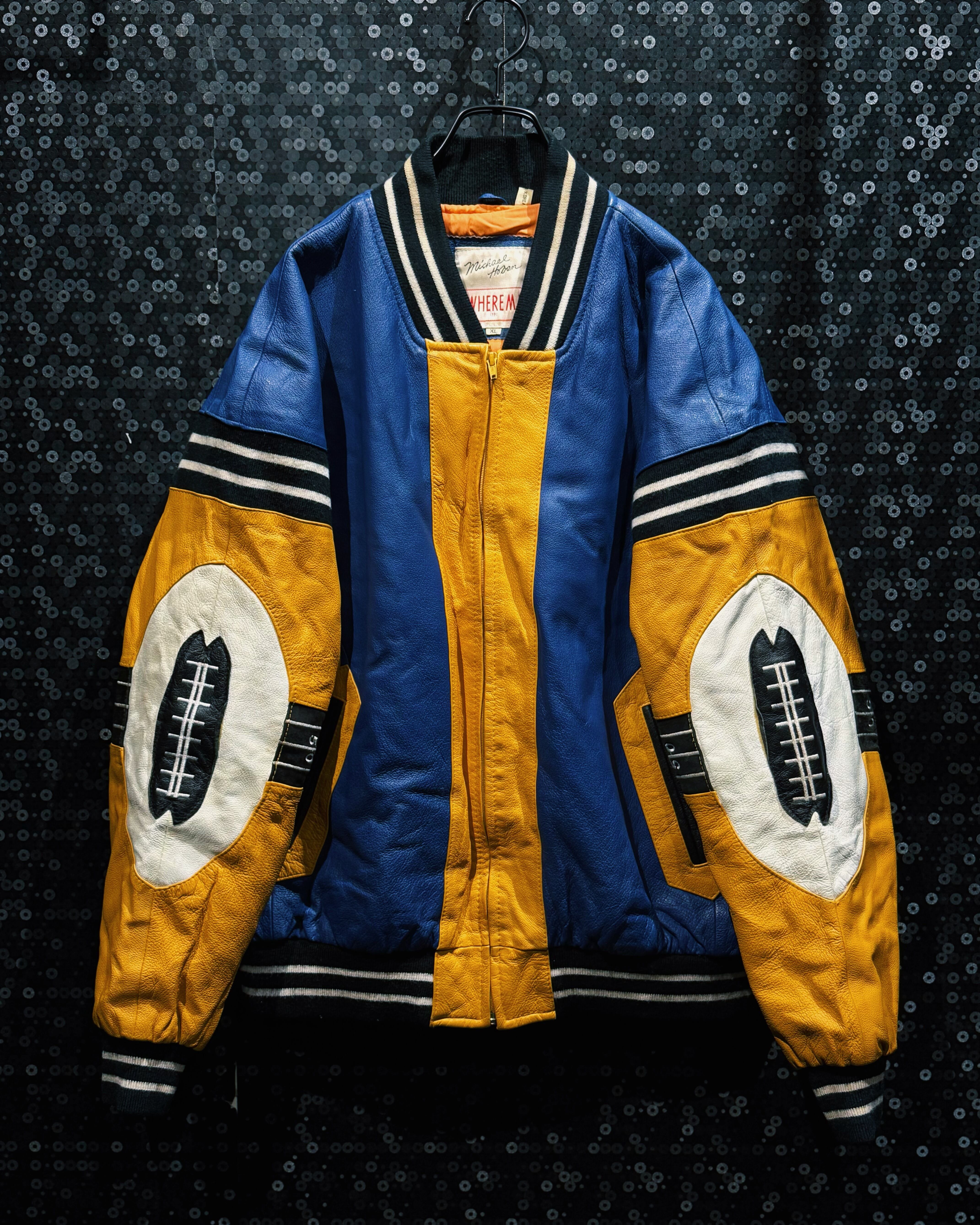 【ÆIEM】90's vintage "Michael Hoban" football switching design leather jacket