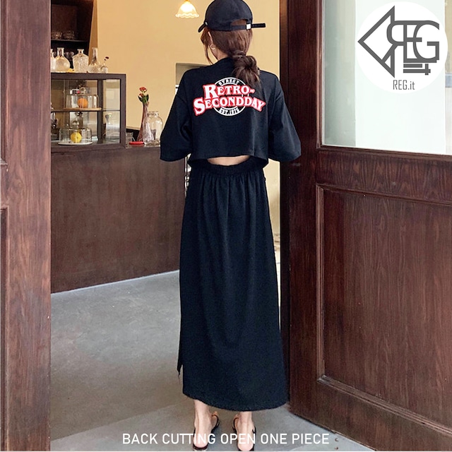 【REGIT】BACK CUTTING OPEN ONE PIECE-BLACK S/S 韓国ファッション ワンピース ロング丈 背中みせ 個性的 大人かわいい 10代 20代 プチプラ 着映え 着回し ネット通販 TAC018