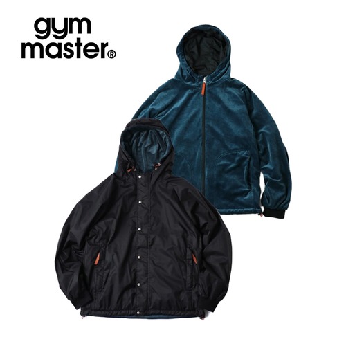 gym master ジムマスター リバーシブル マイクロリップ×ベロア フードジャケット メンズ レディース ベロア ナイロン リップストップ 防風 春秋冬 G821706 ブラック×スレイトブルー