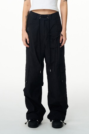【ILLIGO】써머 스트링 카고 밴딩 팬츠 블랙