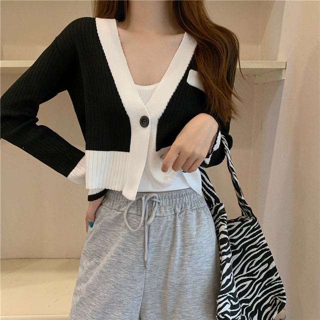 スプリングオータムセーター スリム薄手Vネックショートカーディガンジャケット ロング 春物 秋物 1号婦人52328233489