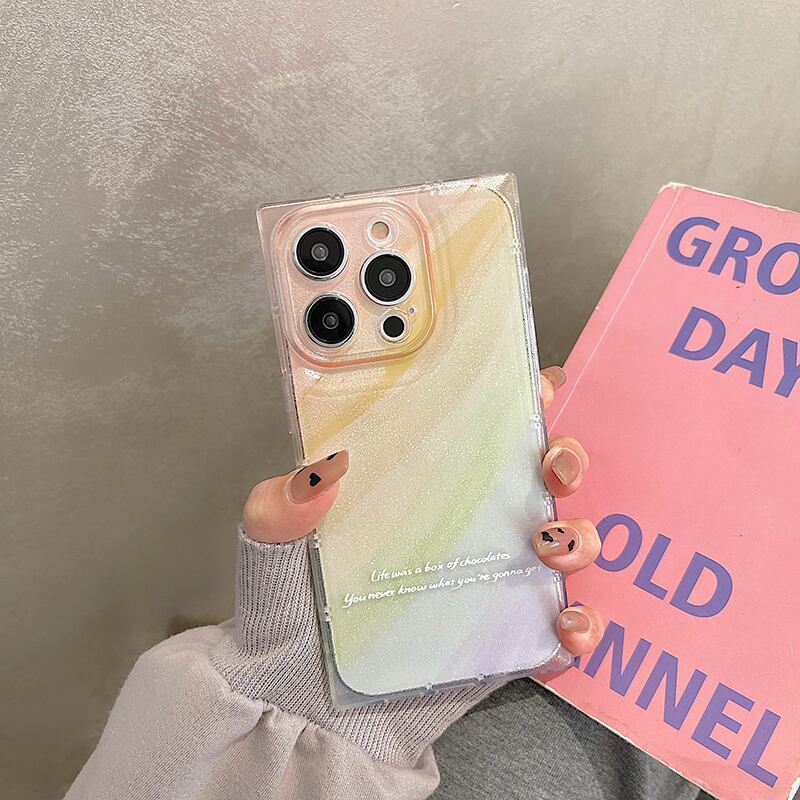 【再販】四角いシリーズ!グラデーションが美しい クリアケース 新型 iPhone14 ケース カメラレンズ保護 レインボー スマホケース ND-14865