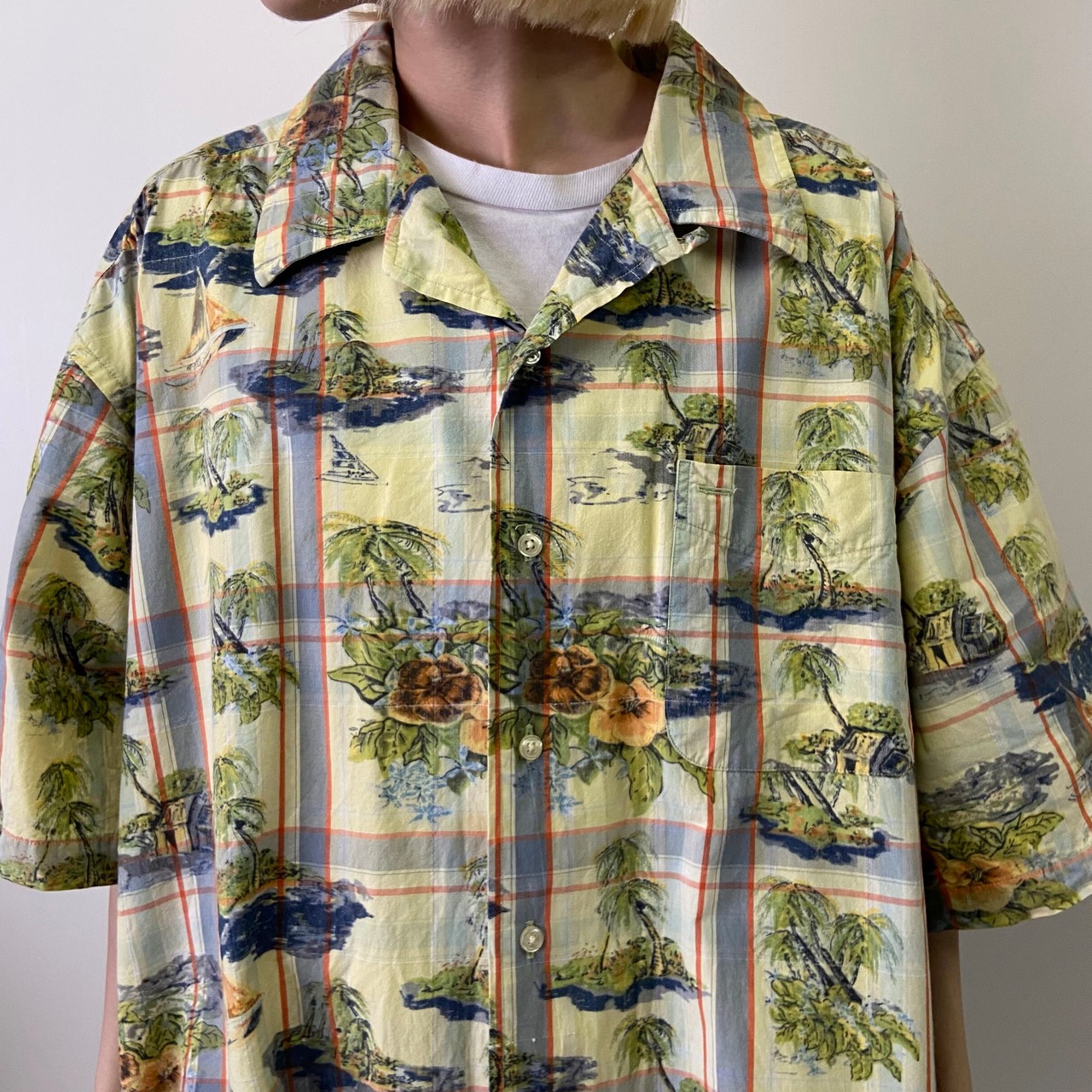 00年代 TOMMY HILFIGER トミーヒルフィガー チェック 花柄 ヤシの木 