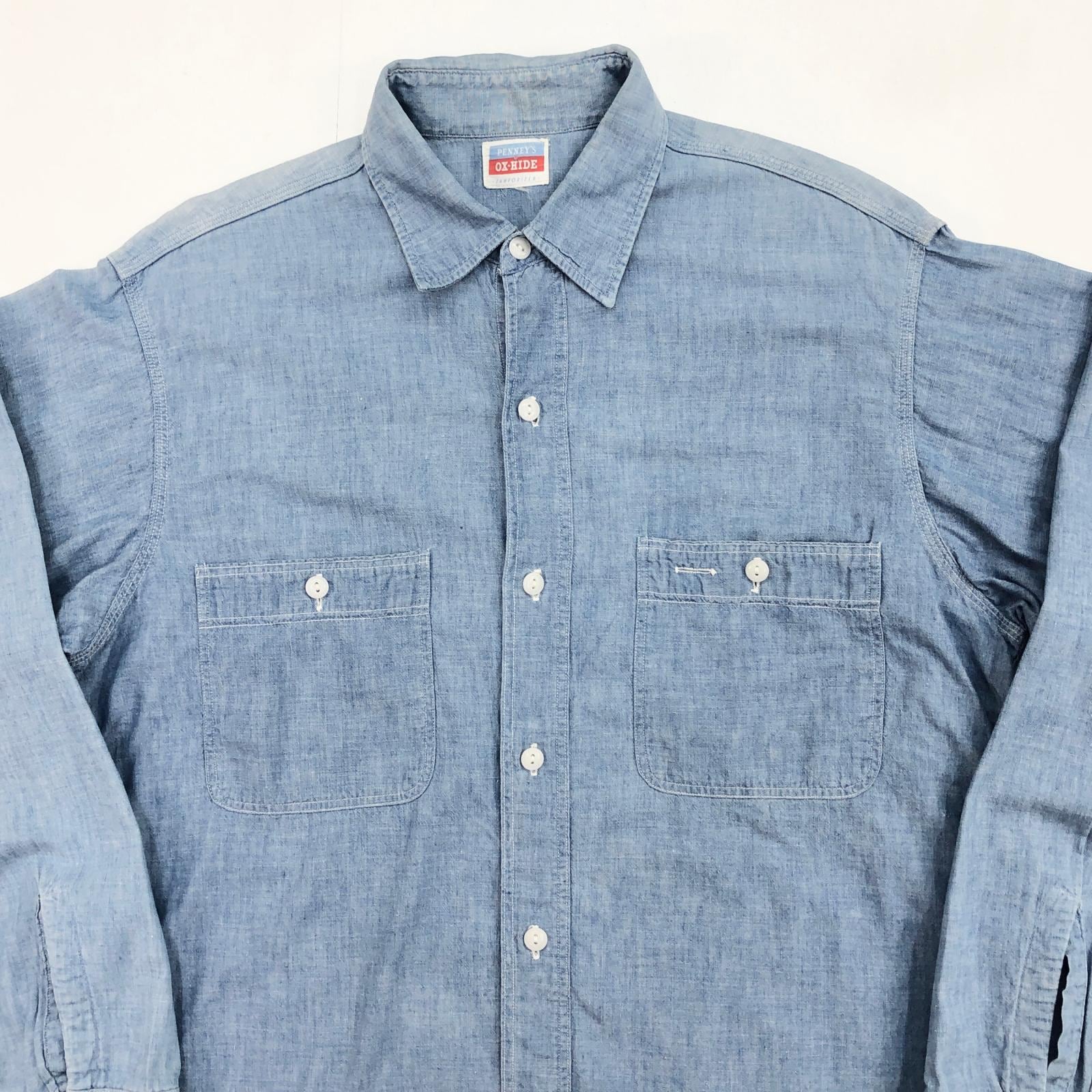 PENNEY'S OX-HIDE 50年代 コットンシャンブレー シャツ タグ マチ付き