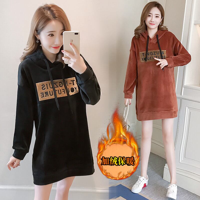 【新作】【送料無料】 マタニティウェア2019秋冬バージョンのゴールドベルベットファッションフード付きプラスベルベット肥厚妊婦授乳看護ドレス-アリババ オータム 秋物 ウィンター 冬物 expec241894169890