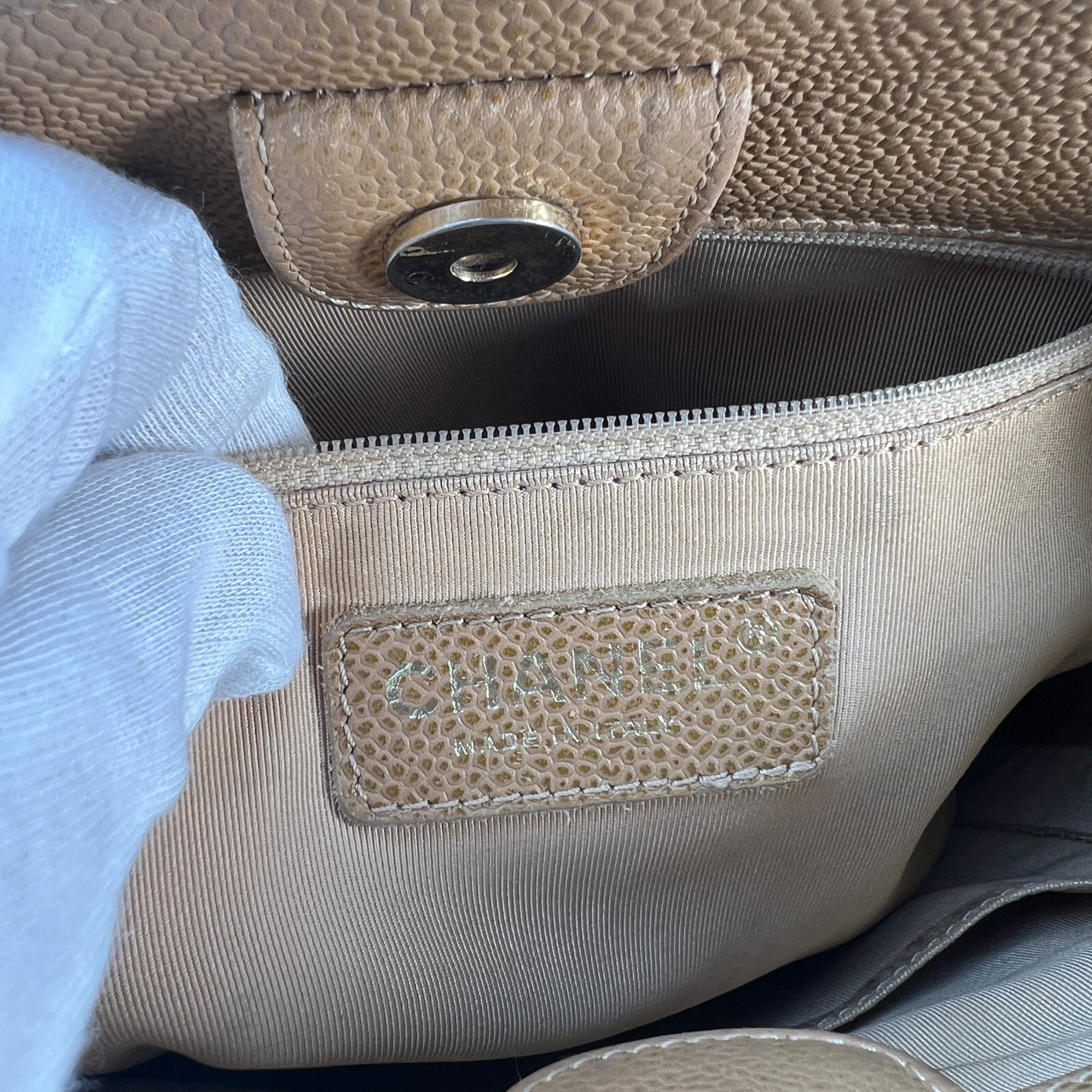 【最終処分SALE】CHANEL シャネル ココマーク  キャビアスキン ハンドバッグ ベージュ A-8513